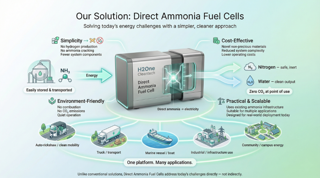 Our Solution: Direct Ammonia Fuel Cells - One platform, Many applications